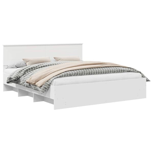 vidaXL Bed Frame with Headboard White 200 x 200 cm Engineered Wood