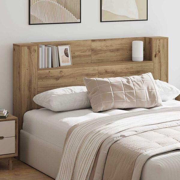 vidaXL Headboard Cabinet with LED Artisan Oak 160 x 16.5 x 103.5 cm