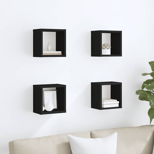 vidaXL Wall Cube Shelves 4 pcs Black 22x15x22 cm