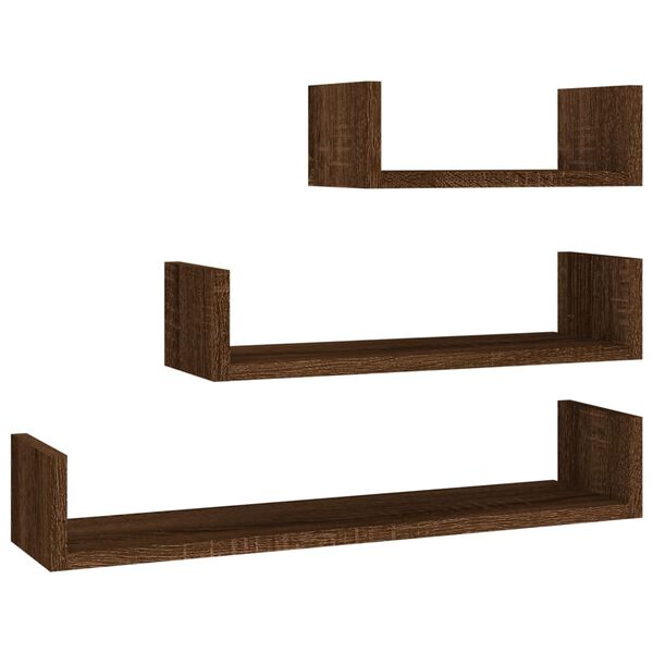 vidaXL Wall Display Shelves 3 pcs Brown Oak Engineered Wood