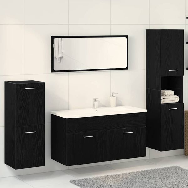 vidaXL Bathroom Furniture Set 4 pcs Black Oak Engineered Wood