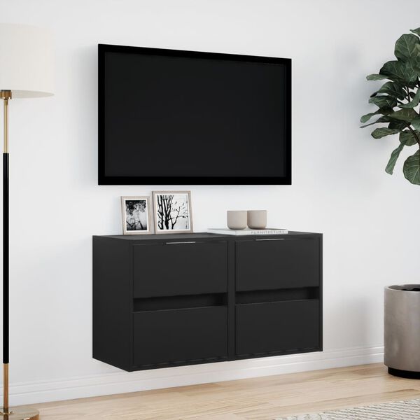 vidaXL TV Wall Cabinets with LED Lights 2 pcs Black 41x31x45 cm