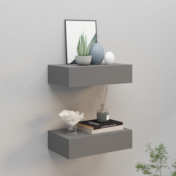 vidaXL Wall-mounted Drawer Shelves 2 pcs Grey 40x23.5x10cm MDF