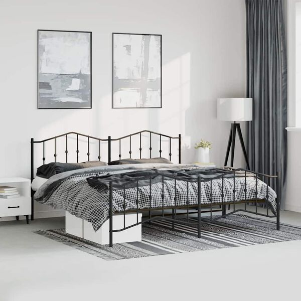 vidaXL Metal Bed Frame without Mattress with Footboard&nbsp;Black 183x213cm