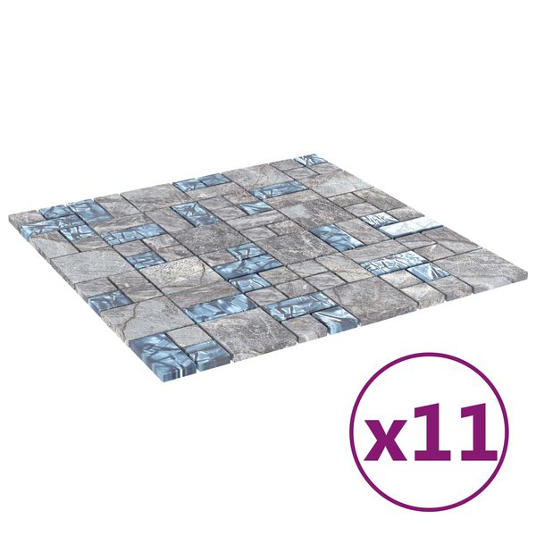 vidaXL Mosaic Tile 11 pcs Grey and Blue 50 x 50 cm Glass