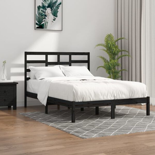 vidaXL Bed Frame without Mattress Black Solid Wood 140x190 cm