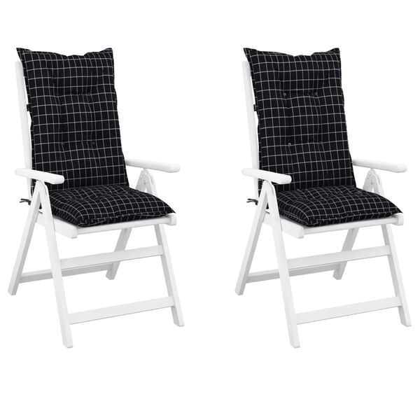 vidaXL Garden Highback Chair Cushions 2 pcs Black Check Pattern 120x50x7 cm Fabric