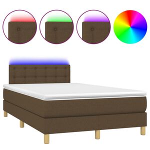 vidaXL Box Spring Bed with Mattress&LED Dark Brown 120x200cm Fabric
