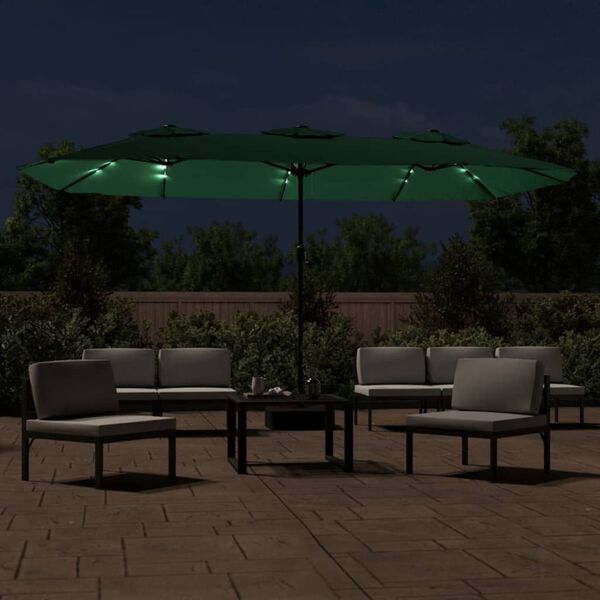 vidaXL Double-Head Garden Parasol with LEDs Green 449x265 cm