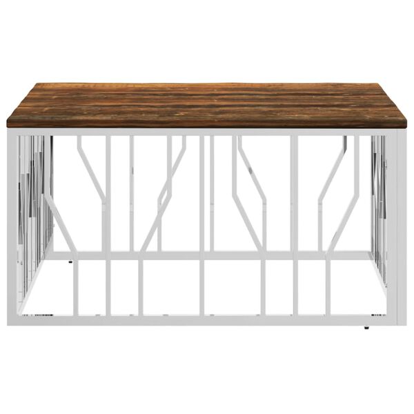 vidaXL Coffee Table Silver Stainless Steel and Solid Wood Reclaimed
