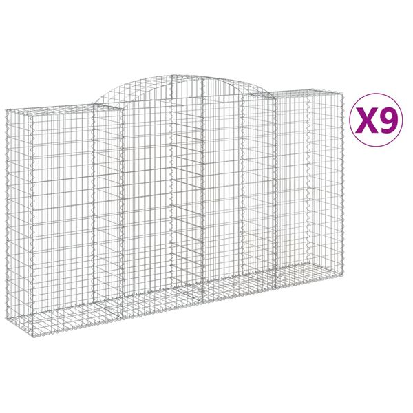 vidaXL Arched Gabion Baskets 9 pcs 300x50x160/180 cm Galvanised Iron