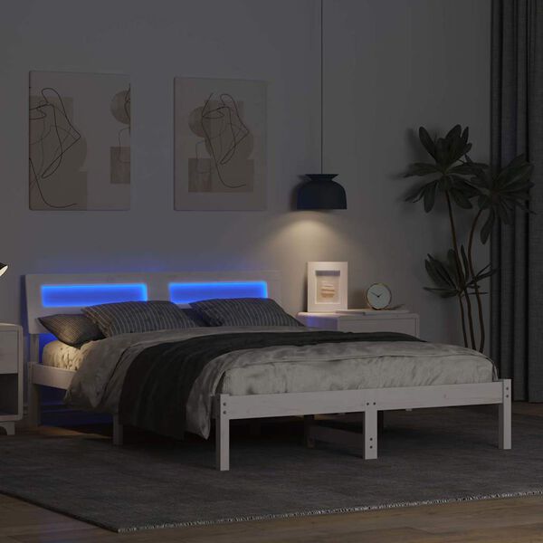 vidaXL Bed Frame with Headboard White 120 x 200 cm Solid Pine Wood