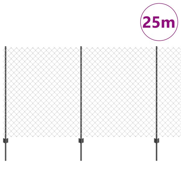 vidaXL Fence with Post Grey 1.4 x 25 m Steel and PVC