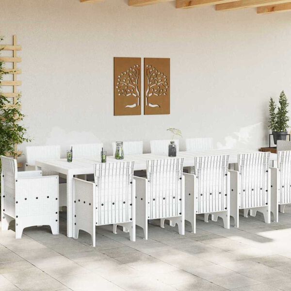 vidaXL Garden Dining Set 13 pcs White Synthetic rattan and Metal
