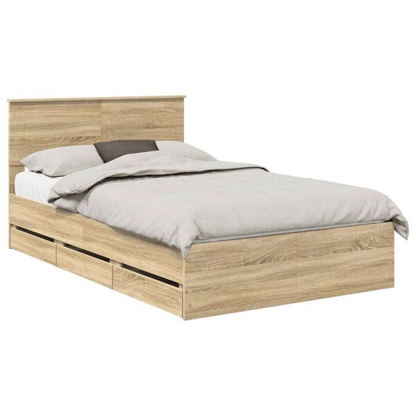 vidaXL Bed Frame with Drawer Sonoma Oak 135 x 190 cm Engineer Wood