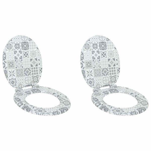 vidaXL Toilet Seat 2 pcs Blue and White Porcelain 44 x 38 cm MDF board