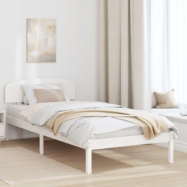 vidaXL Bed Frame with Headboard White 90 x 200 cm Solid Pine Wood