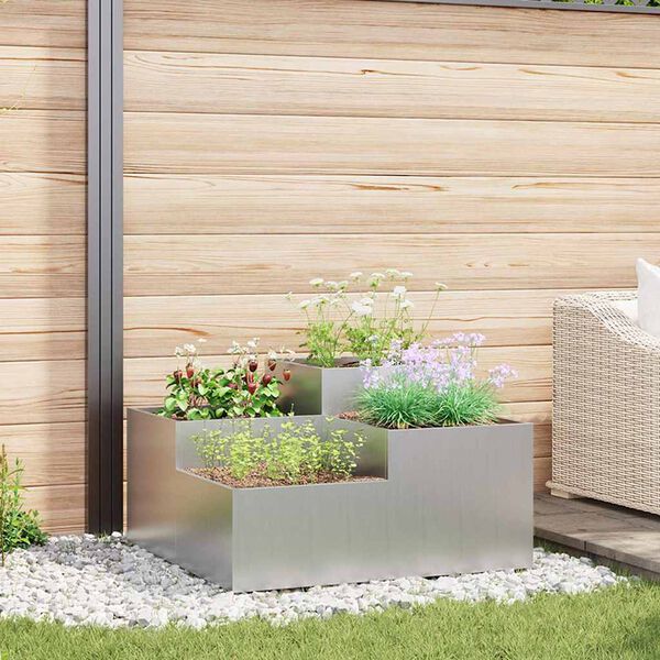 vidaXL Garden Planter Silver 100 x 100 x 48 cm Galvanised steel