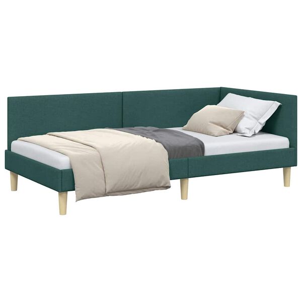 vidaXL Corner Bed Frame Dark Green 80 cm x 200 cm Velvet