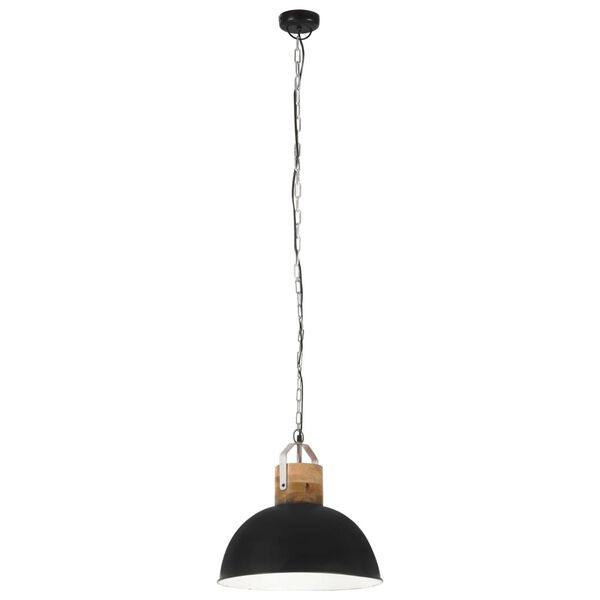 vidaXL Industrial Hanging Lamp Black Round 42 cm E27 Solid Mango Wood