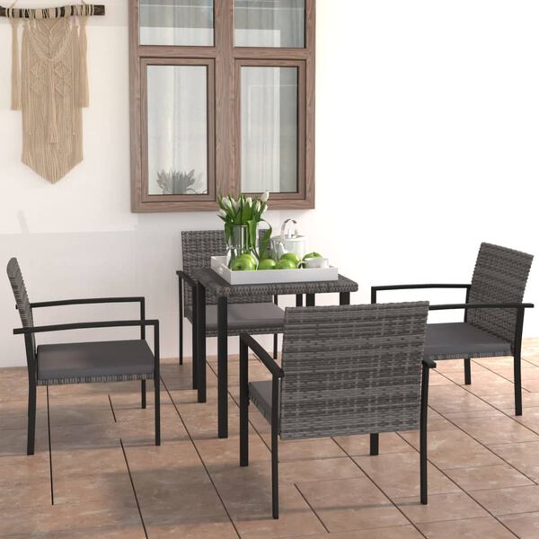 vidaXL 5 Piece Outdoor Dining Set Poly Rattan Grey