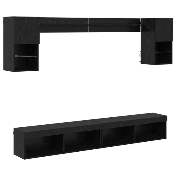 vidaXL TV Wall Units with LED with LED 6 pcs Black Oak Engineered Wood
