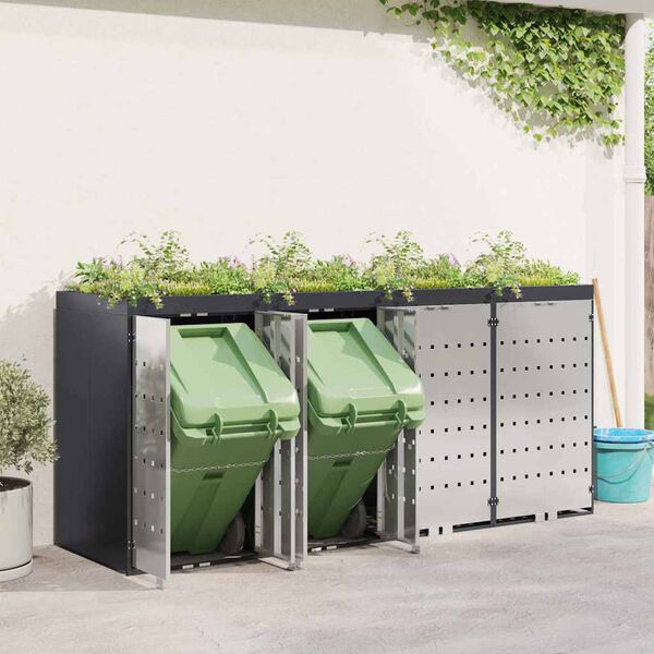 vidaXL Wheelie Bin Storage for 4 Bins Anthracite 272 x 77.5 x 121.5 cm
