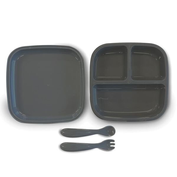 DERYAN Kids Plate Set Silicone Quuby Grey