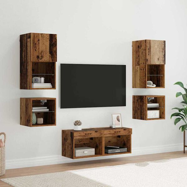 vidaXL TV Wall Units 8 pcs Old Wood Engineered Wood