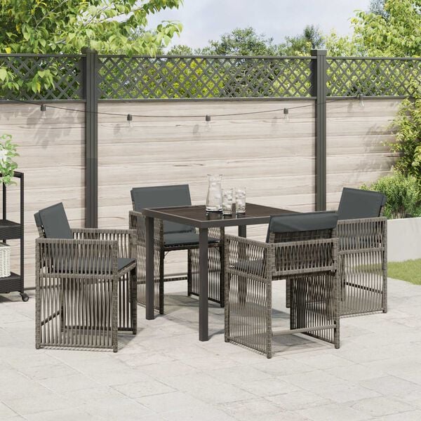 vidaXL Garden Dining Set 5 pcs Grey Poly Rattan