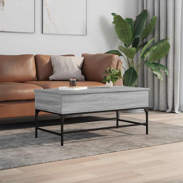 vidaXL Coffee Table Grey Sonoma 100x50x45 cm Engineered Wood and Metal