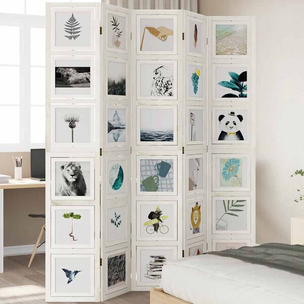 vidaXL Room Divider 5 Panels White Solid Wood Paulownia