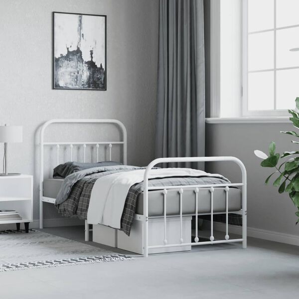 vidaXL Metal Bed Frame without Mattress with Footboard White 90x200cm
