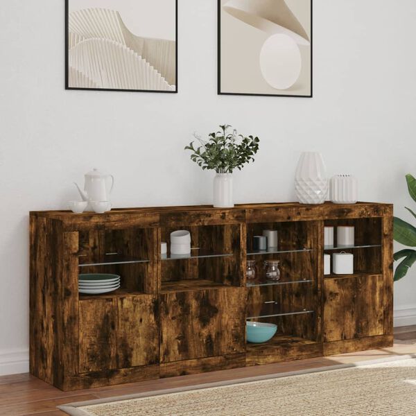 vidaXL Sideboard with LED Lights Smoked Oak 164x37x67 cm
