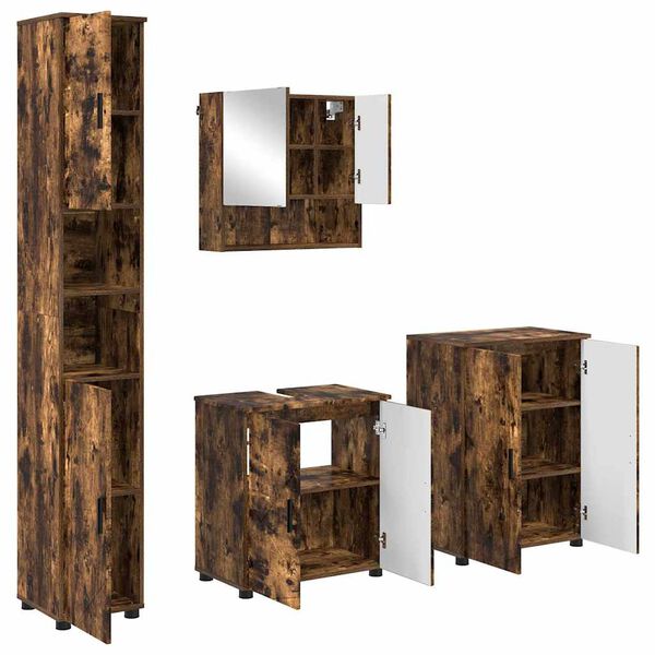 vidaXL Bathroom Furniture Set 4 pcs Smoked Oak Engineered wood & Metal