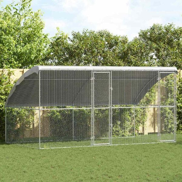 vidaXL Chicken Cage 2 pcs Silver 400 x 200 x 198.5 cm Galvanised Steel