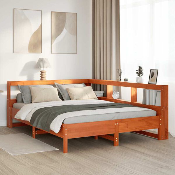vidaXL Bookcase Bed without Mattress Wax Brown 160x200 cm Solid Wood Pine