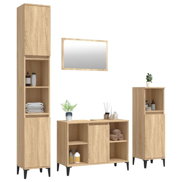 vidaXL 4 Piece Bathroom Furniture Set Sonoma Oak Engineered Wood
