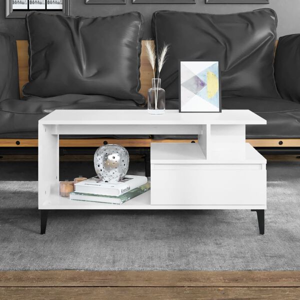 vidaXL Coffee Table High Gloss White 90x49x45 cm Engineered Wood