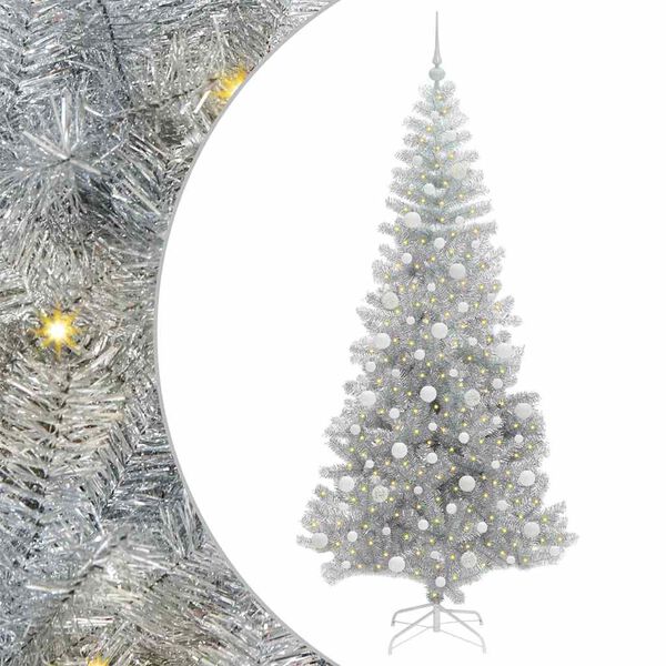 vidaXL Christmas Tree with 300 LEDs with Stand Silver 210 cm PET