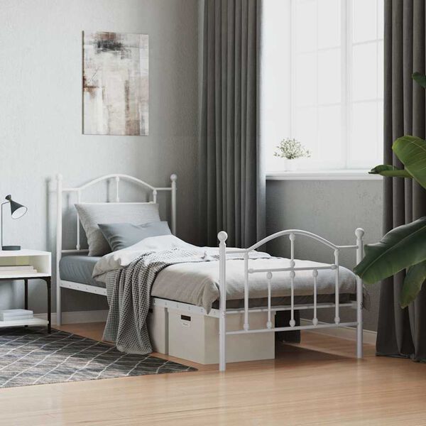 vidaXL Metal Bed Frame without Mattress with Footboard White 90x190cm