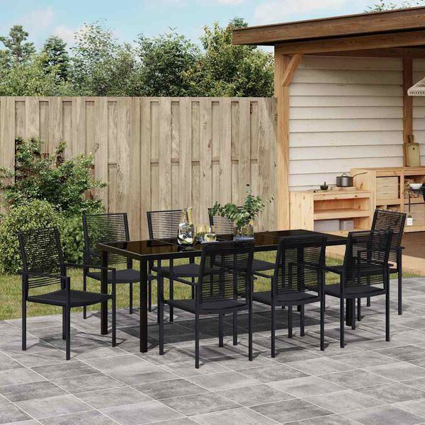 vidaXL Garden Dining Set 9 pcs Black Powder-Coated Steel