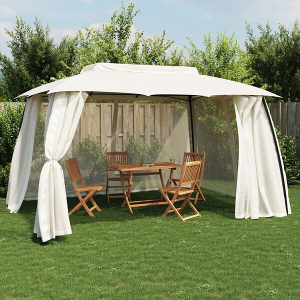 vidaXL Gazebo with Double Roof and Mesh Walls Cream 3.93x2.93 m Steel