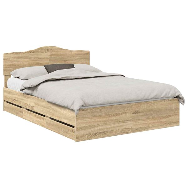 vidaXL Bed Frame with Drawer Sonoma Oak 140 x 200 cm Engineer Wood