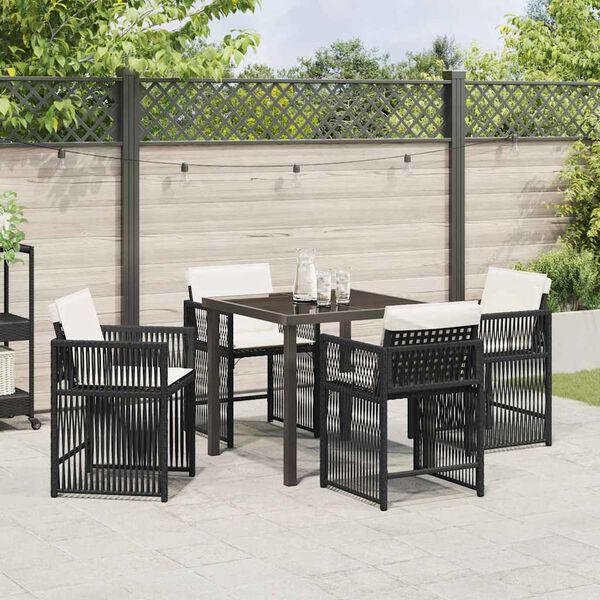 vidaXL Garden Dining Set 5 pcs Black Poly Rattan