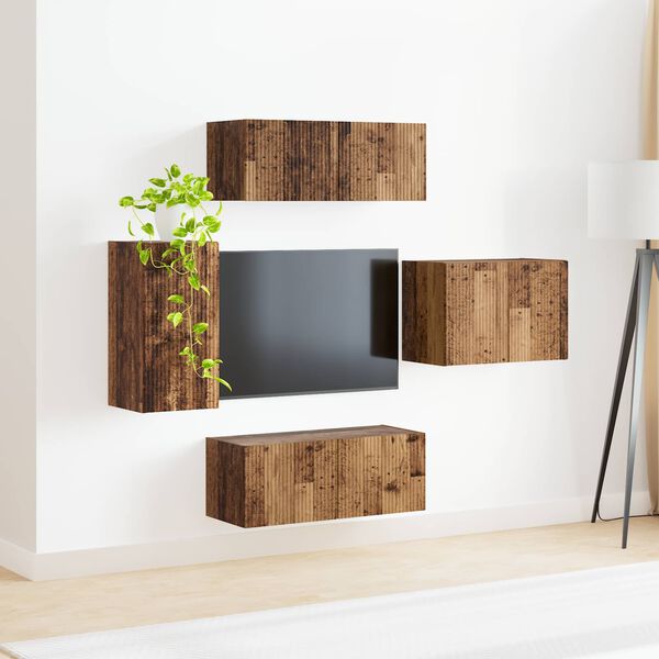 vidaXL TV Wall Cabinet Set Wall-mounted 4 pcs Old Wood Engineered Wood