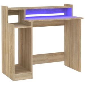vidaXL Desk with LED Lights Sonoma Oak 97x45x90 cm Engineered Wood