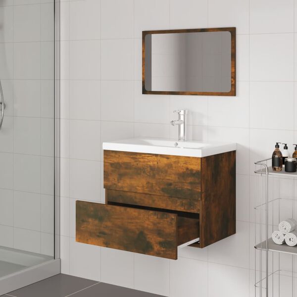 vidaXL Bathroom Furniture Set Smoked Oak Engineered Wood