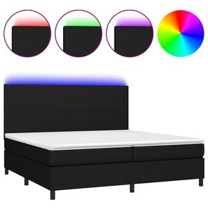 vidaXL Box Spring Bed with Mattress&LED Black 200x200 cm Fabric
