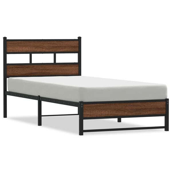 vidaXL Metal Bed Frame without Mattress Brown Oak 80x200 cm